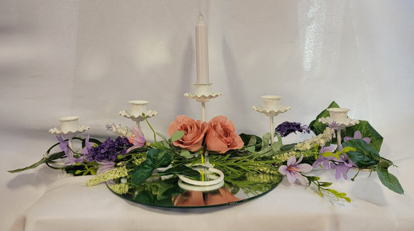 CENTERPIECE, VOTIVE 5 CANDLES WITH FLOWER